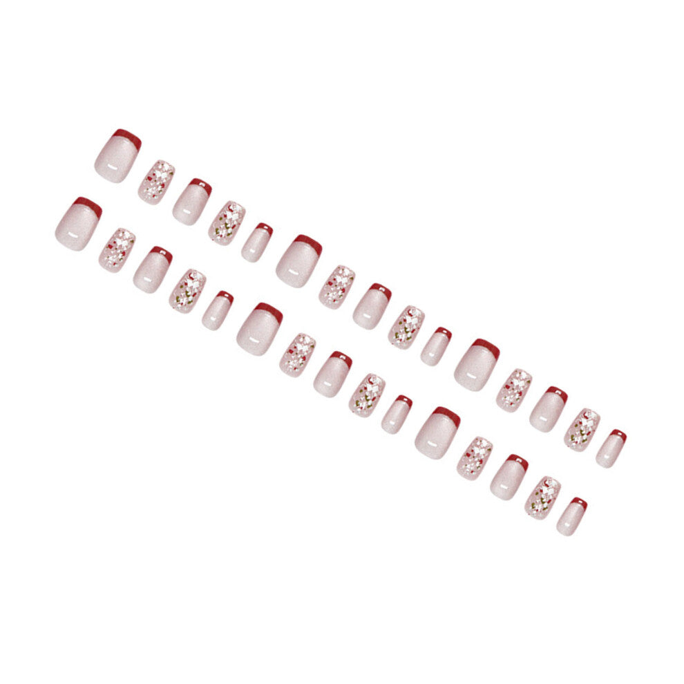 30pcs Cats Eye Short Coffin Press On Nail Glitters Design False
