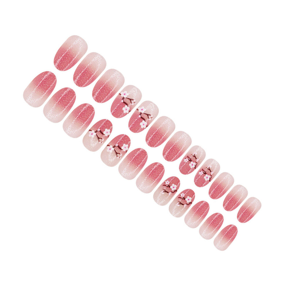 24x Glittering Full Cover False Nail Short Round Press On Nail