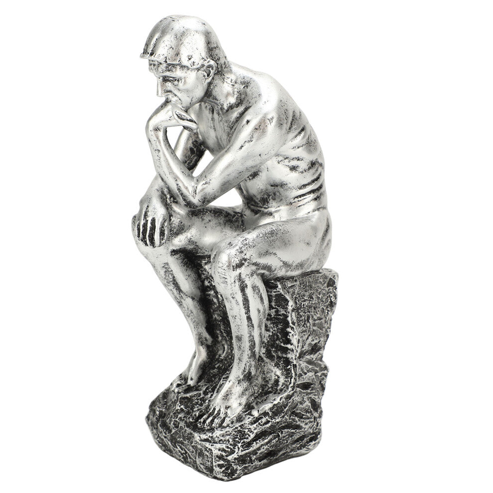 Thinking Man Resin Figurine 9.8 Inch Home & Office Decor Silver