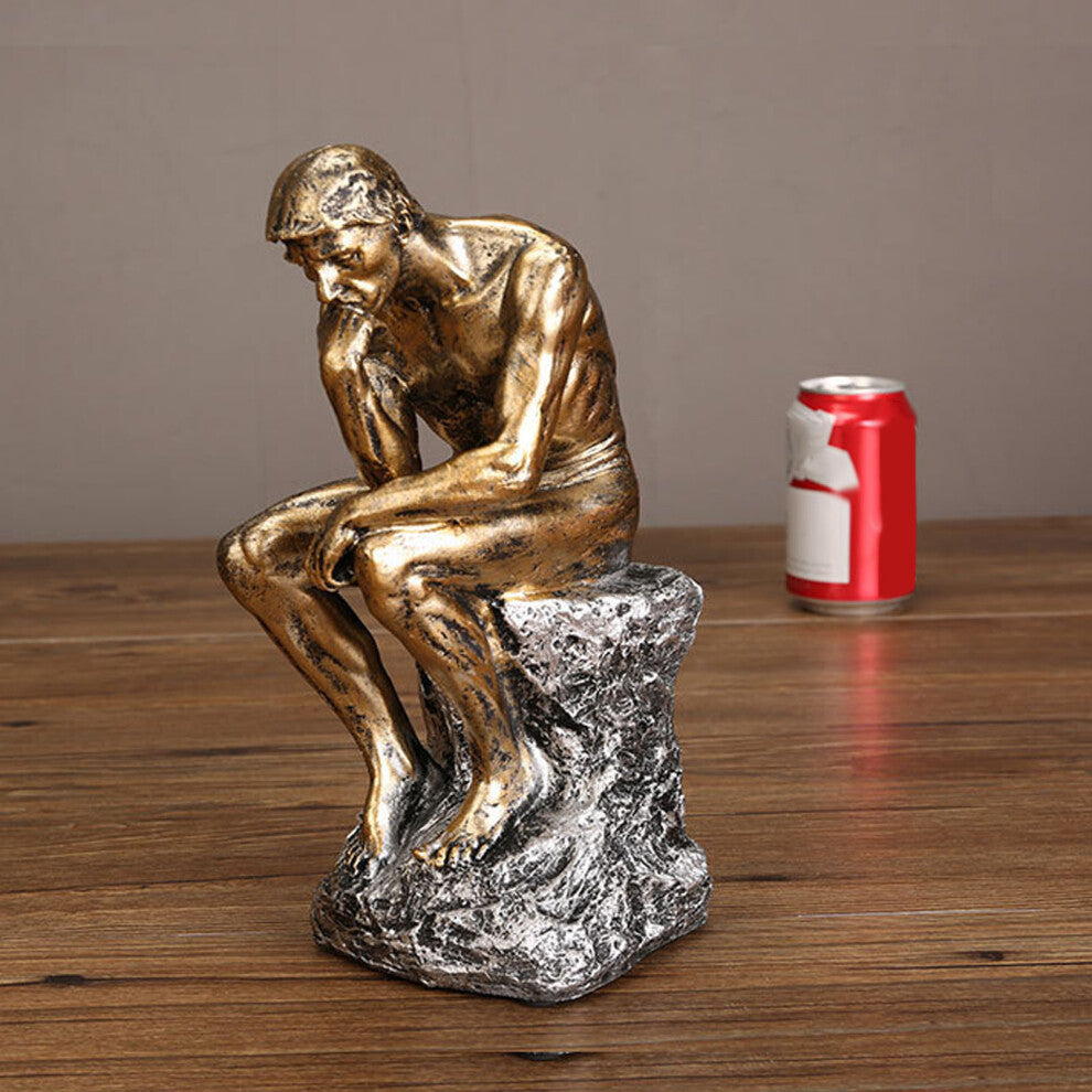 Thinking Man Resin Figurine 9.84in Gold Office Home Decor