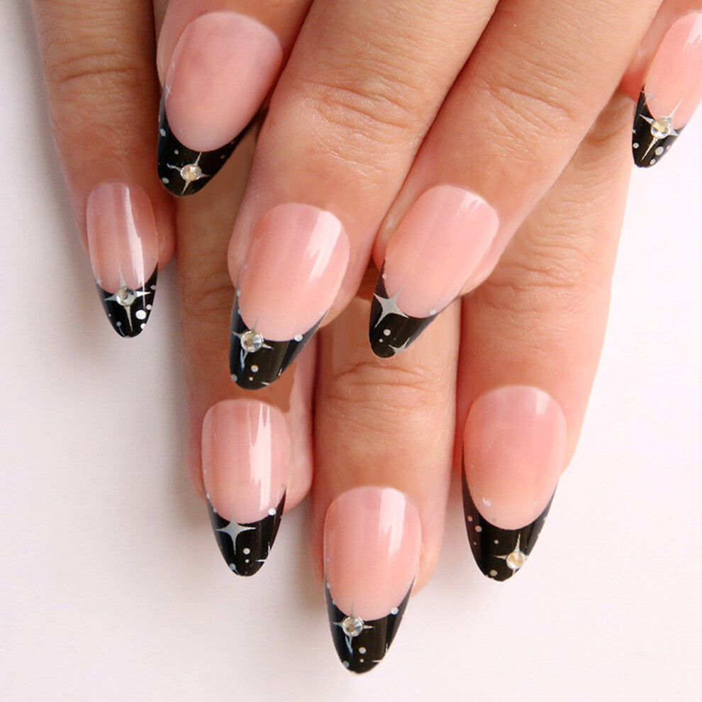 24x Press On Nail with Rhinestones Glossy Acrylic Nail French