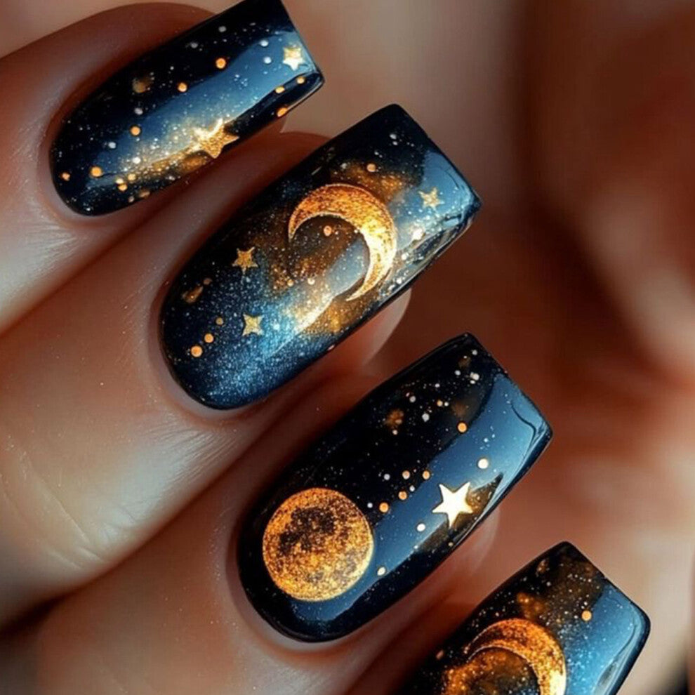 Medium Square Press On Nail Set With Space Theme And Glossy