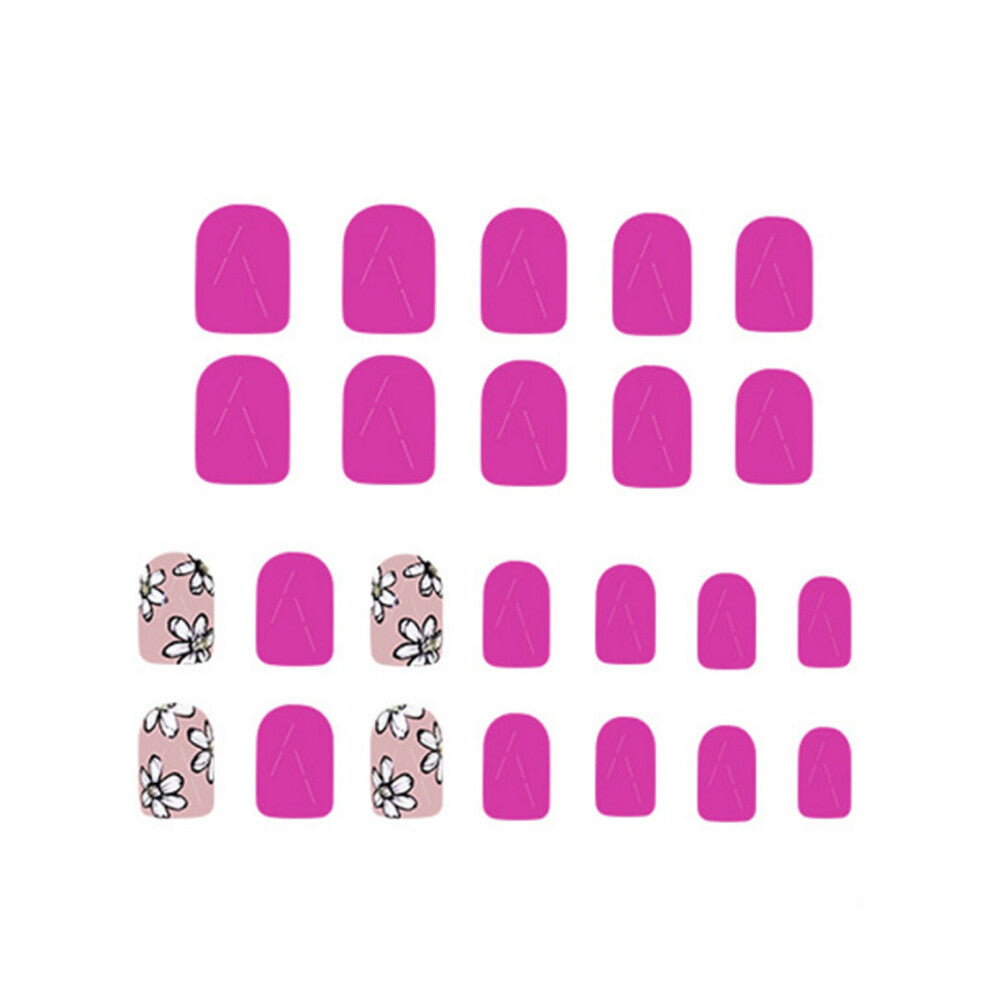24 Pcs Glossy Press On Nail Short Square Stick on Nail Flowers