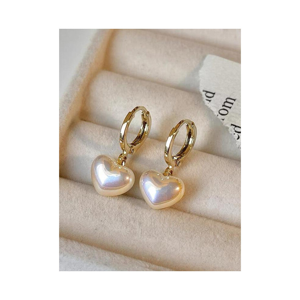 (Golden, one size fits all) Faux Pearl Decor Heart Shaped Hoop Earrings, Fashionable Earrings for Women, Elegant Jewelry for Party, Daily Clothing Dec