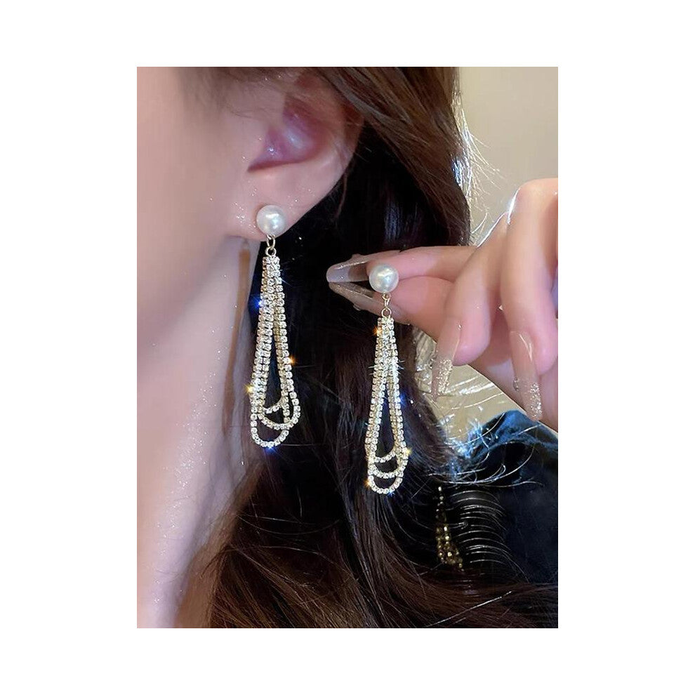 (Golden, one size fits all) Elegant Rhinestone Decorated Dangle Earrings, Fashion Jewelry for Party, Daily Clothing Decor, Trendy All-match & Exquisit