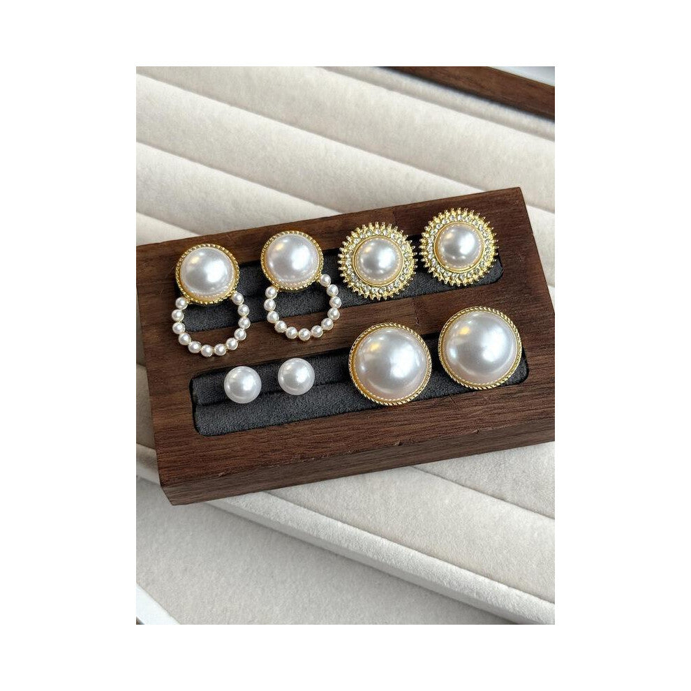 (Golden, one size fits all) Faux Pearl Decorated Earrings Set, Fashion Jewelry for Party, Daily Clothing Decor, Trendy All-match & Exquisite Jewelry f