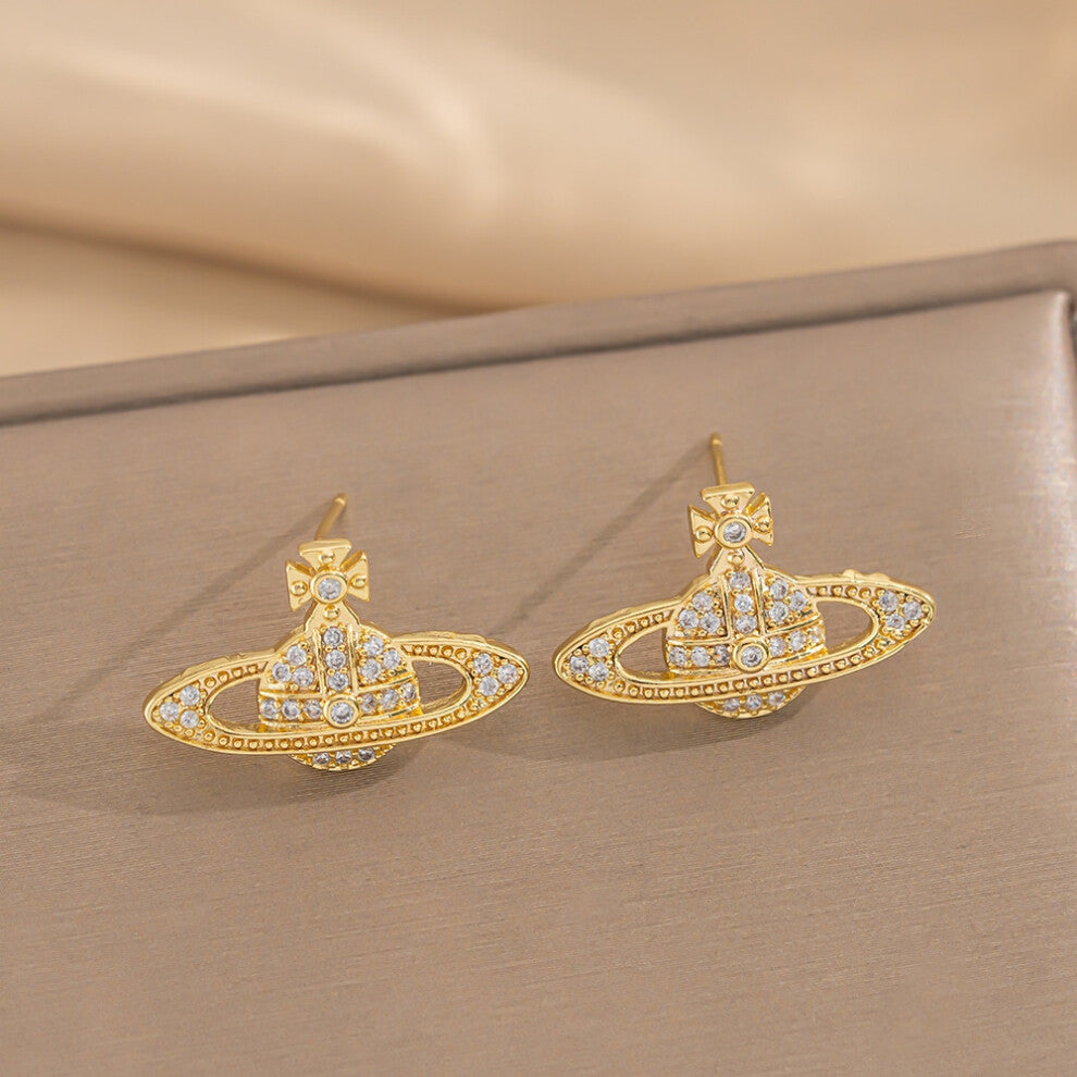 (Golden stud earrings) 【 Titanium Steel 】 Golden Planet Titanium Steel Necklace, women's fashionable collarbone chain, light luxury accessory