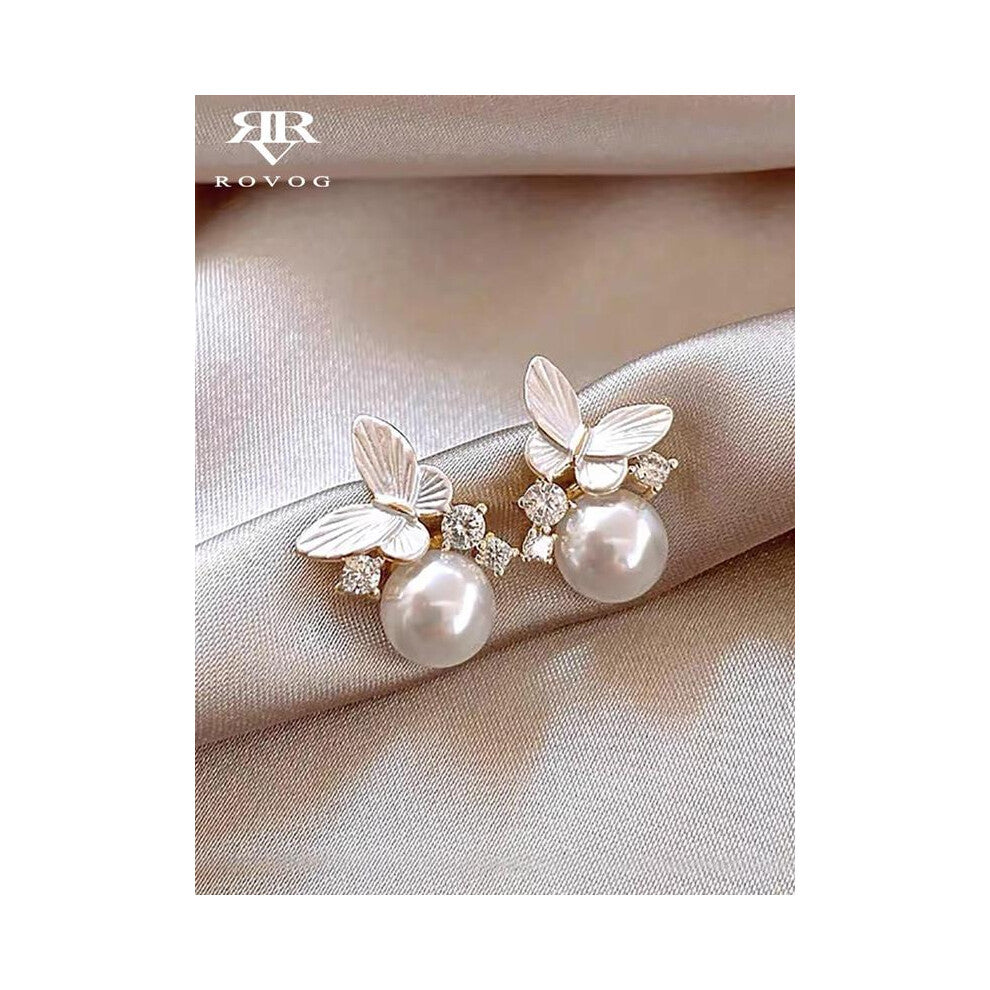 (White, one size fits all) Elegant Butterfly Design Faux Pearl Decorated Dangle Earrings, Fashion Jewelry for Party, Daily Clothing Decor, Trendy All-