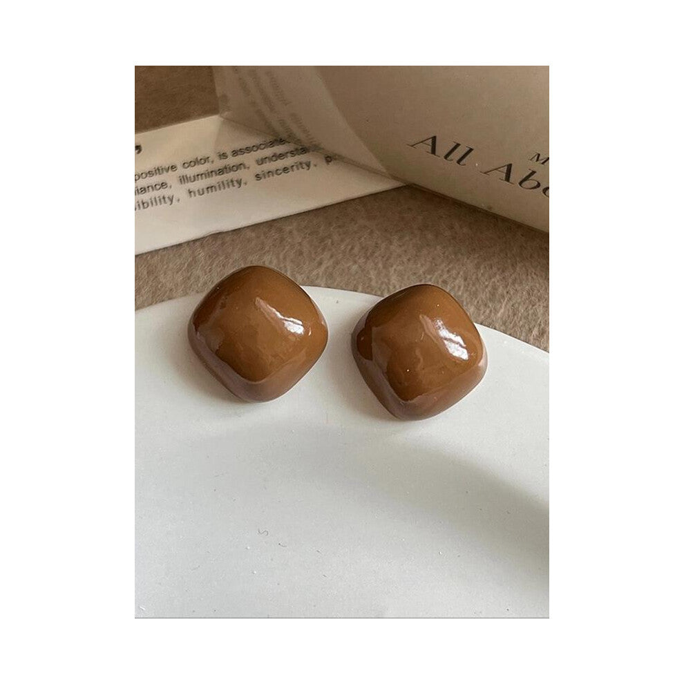 (Coffee Brown, one size fits all) Elegant Geometric Square Earrings for Women, Simple Luxury Coffee Color Studs, Autumn Winter Casual Fashion Jewelry