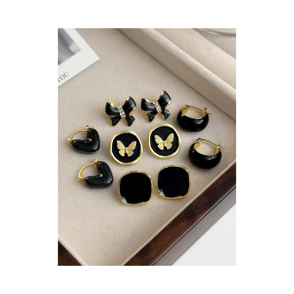 (Black, one size fits all) Women's Elegant Butterfly & Heart & Square Shaped Earrings, Fashion Jewelry for Party, Daily Clothing Decor, Trendy All-mat