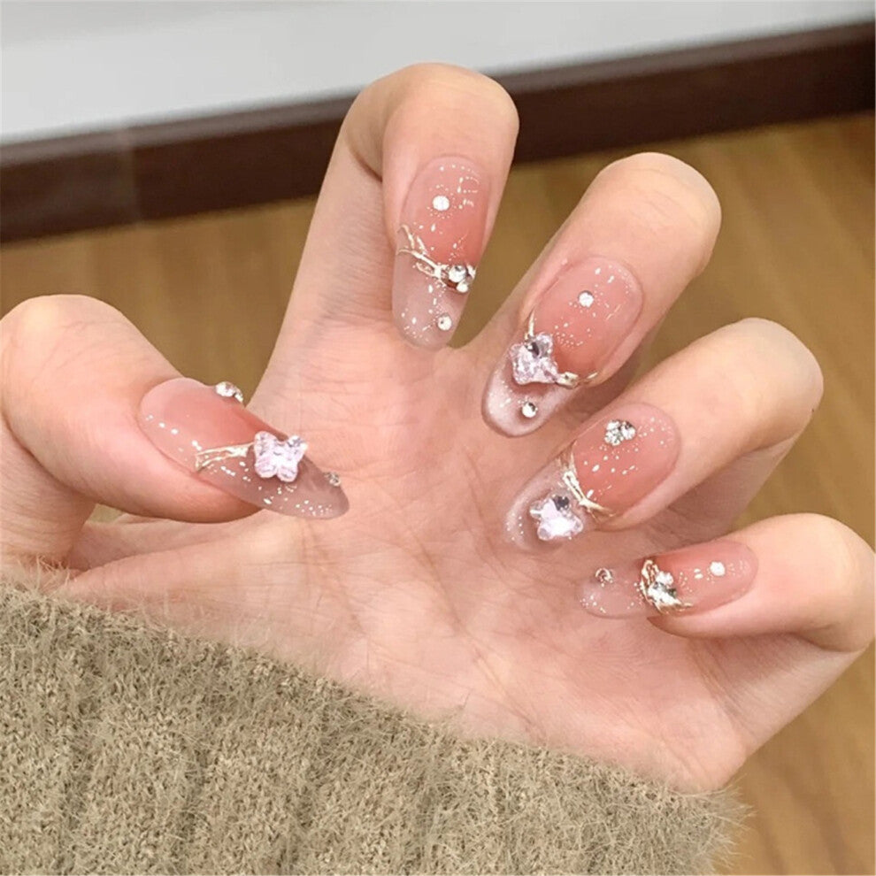 Cats Eye Press on Nail Glitters Almond Acrylic Fake Nail