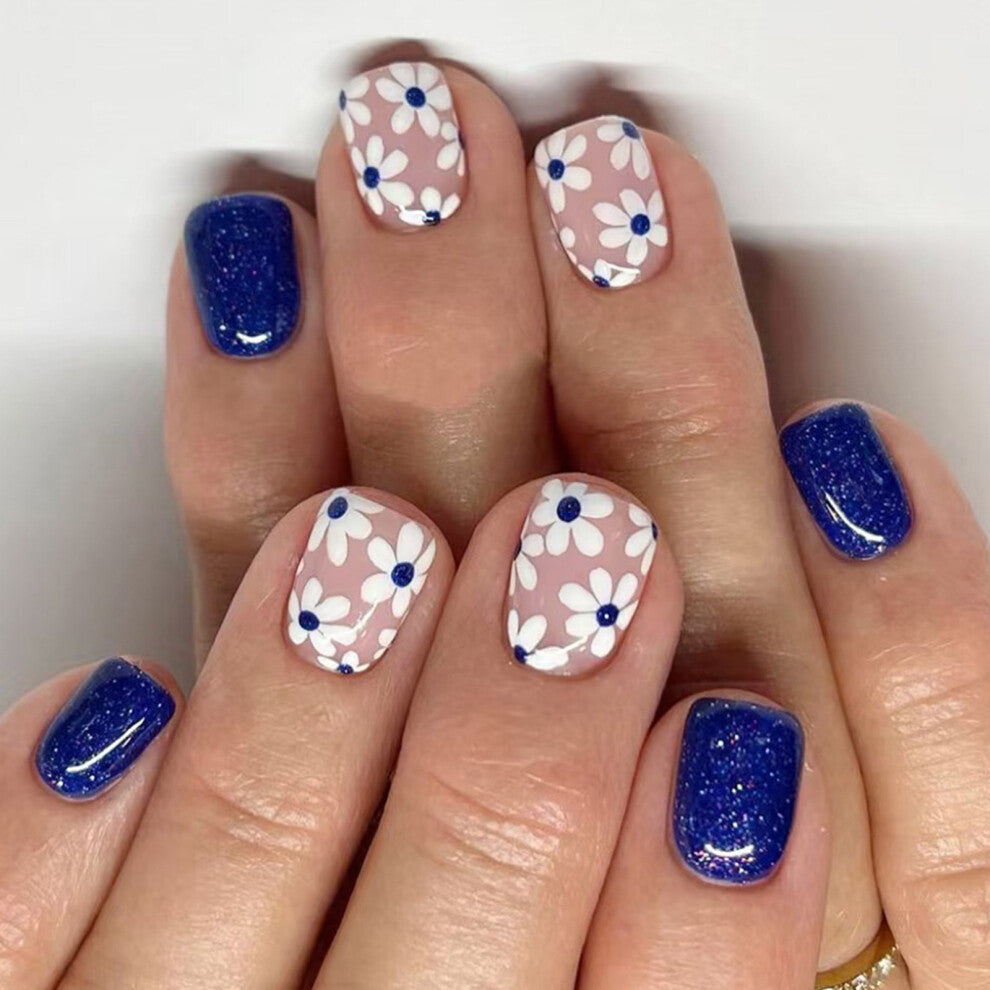 24Pcs Square Press on Nail Glossy Design French Fake Nail