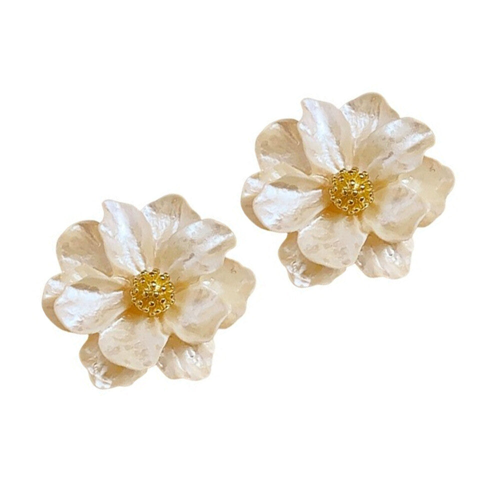Fashionable Gold Tone Camellia Ear Studs Earrings for Everyday