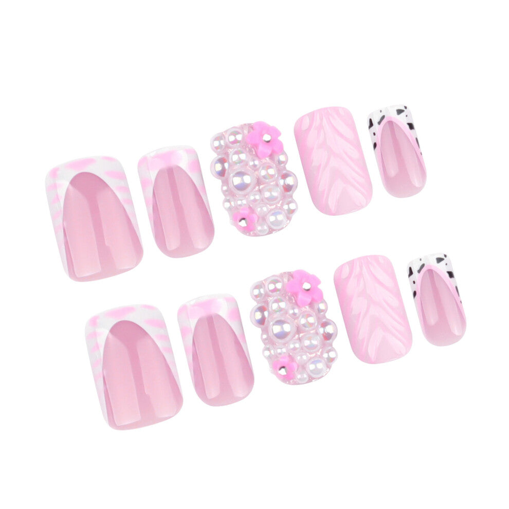 24 Pcs Glossy Press On Nail Leopard Print False Nail 3D Water
