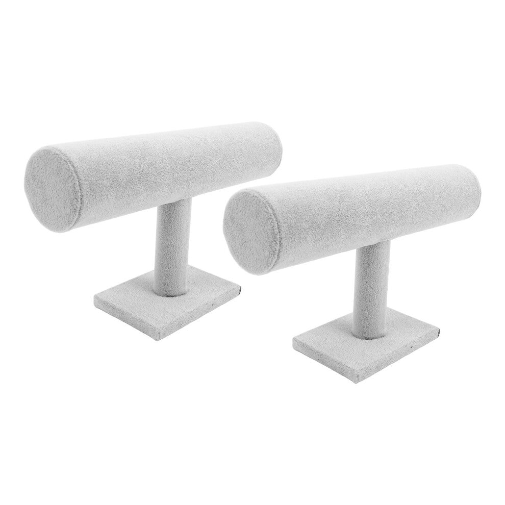 2 Pack Velvet T Bar Organizer for Jewelry Scrunchies & Watches Gray