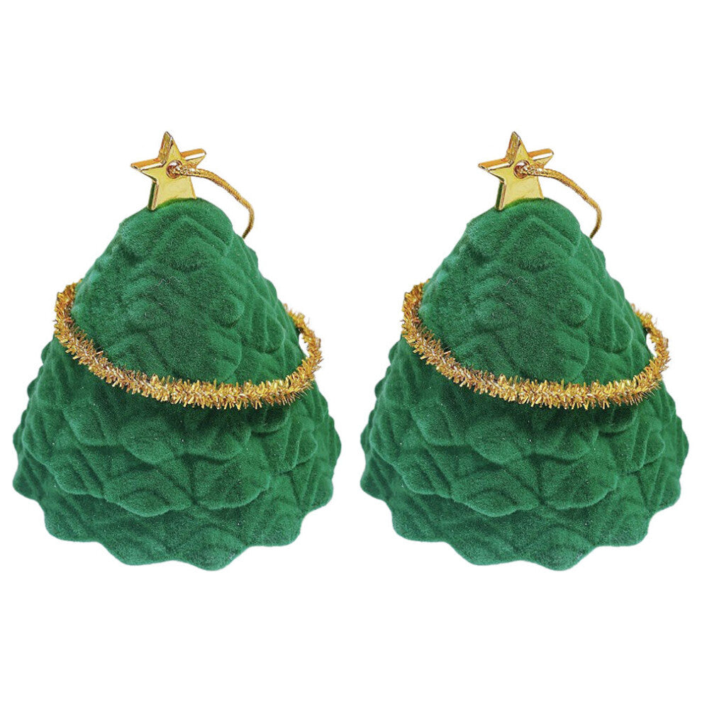 2pcs Xmas Tree Ring Box Ear Studs Storage Gift Box