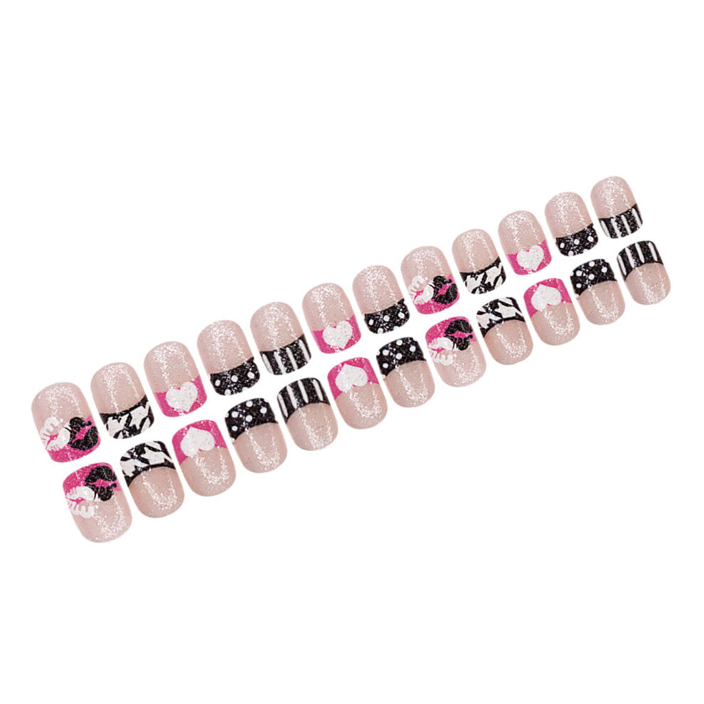 24x Valentines Day Press On Nail Glittering Acrylic Nail French