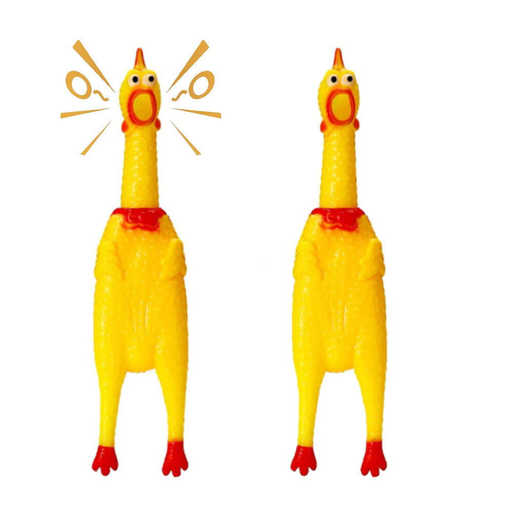 17cm Rubber Screaming Chicken Toy 2 Pack - Yellow Squeaky Pet Toy, Durable Novelty Chicken for Dogs and Cats