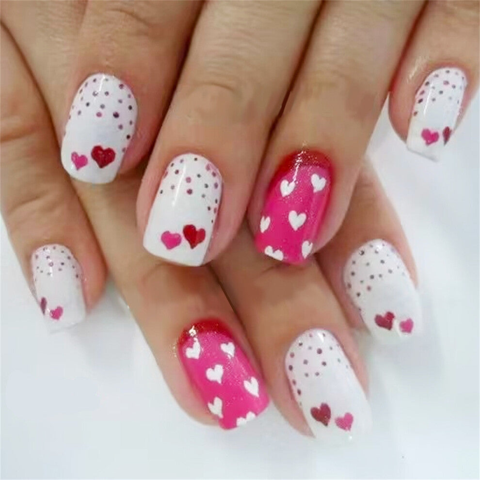 24x Glossy Press On Nail Polker Dots Stick on Nail Valentines