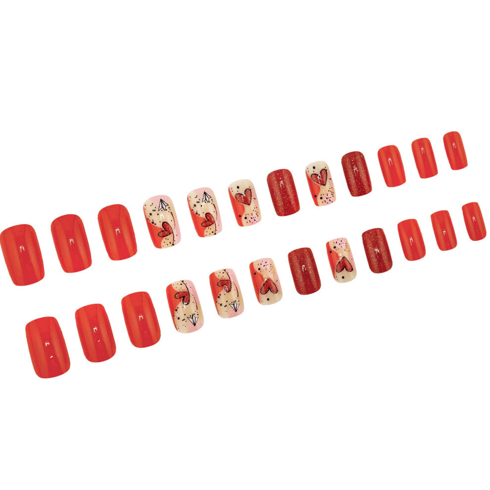Valentine's Day Press on Nail Glitters Heart Designs Medium
