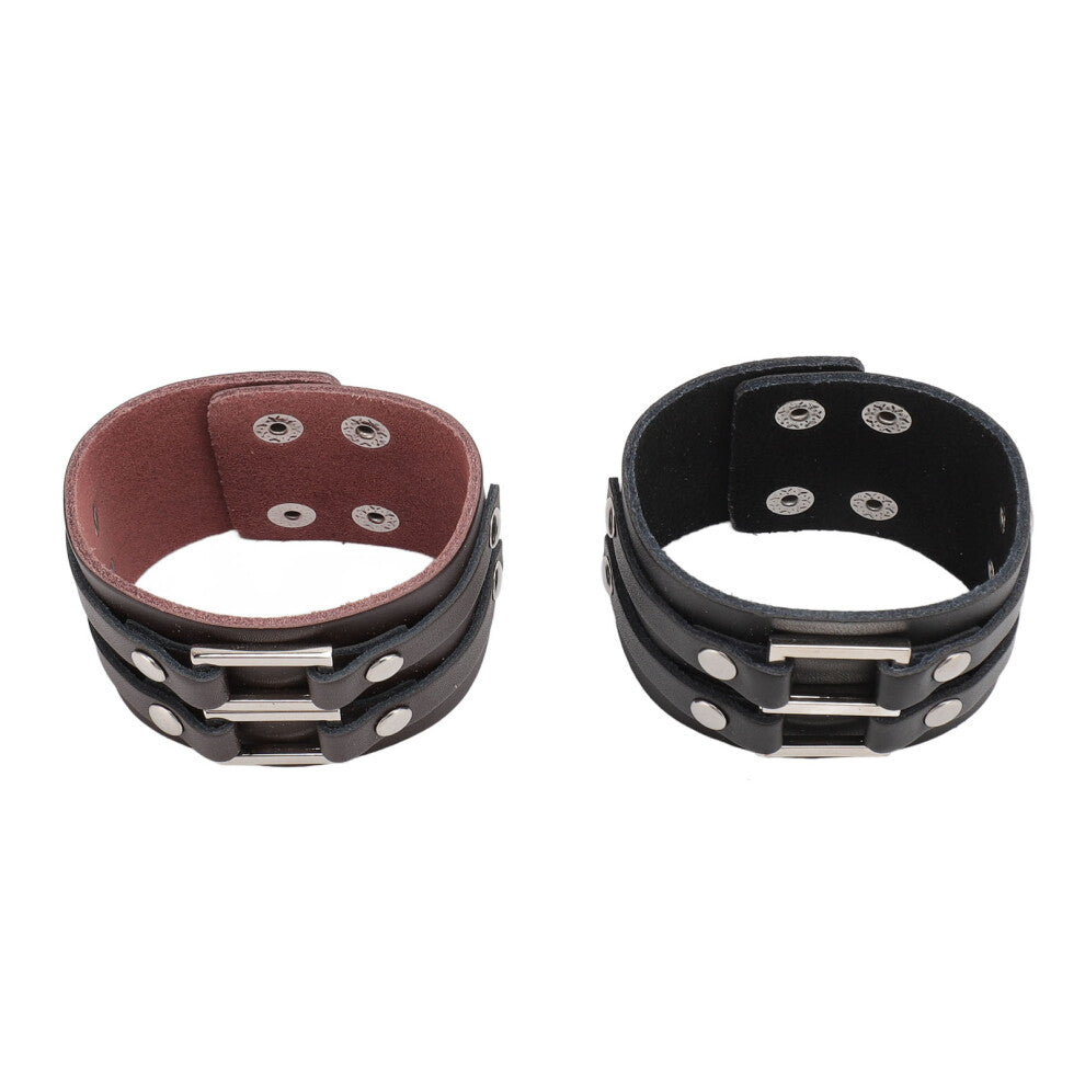 2pcs Wide Black Brown PU Leather Punk Cuffs for Men Women, 23.5cm