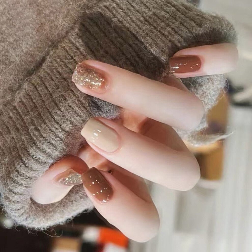 24pcs Valentines Nail Press on Nail Short Square Glitters False