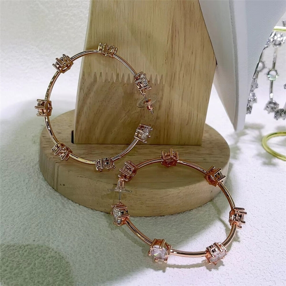 (Rose Gold4) 2025 New Charms Fine Jewelry Sets for Women Stainless Steel Geometric Luxury Golden Crystal Charms Women Party Accessories