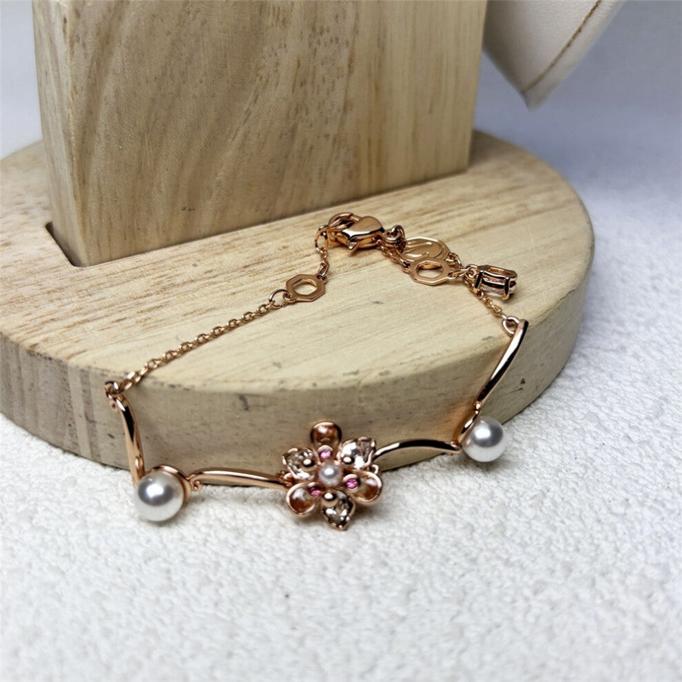 (Bracelet3) Original 2025 New Fine Jewelry Set Charms Pink Flowers Earrings Necklace Bracelet Rings for Women Romantic Accessories