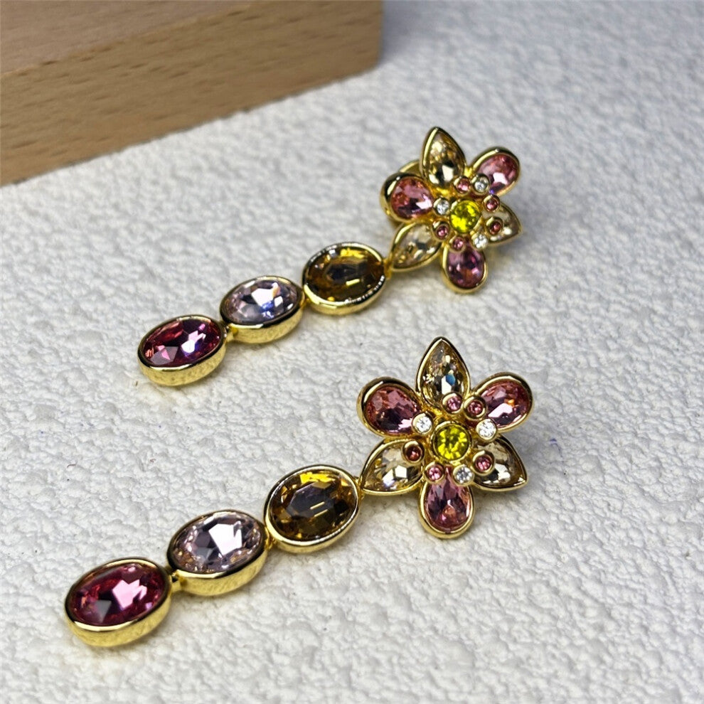 (Earring1) Original 2025 New Fine Jewelry Set Charms Pink Flowers Earrings Necklace Bracelet Rings for Women Romantic Accessories