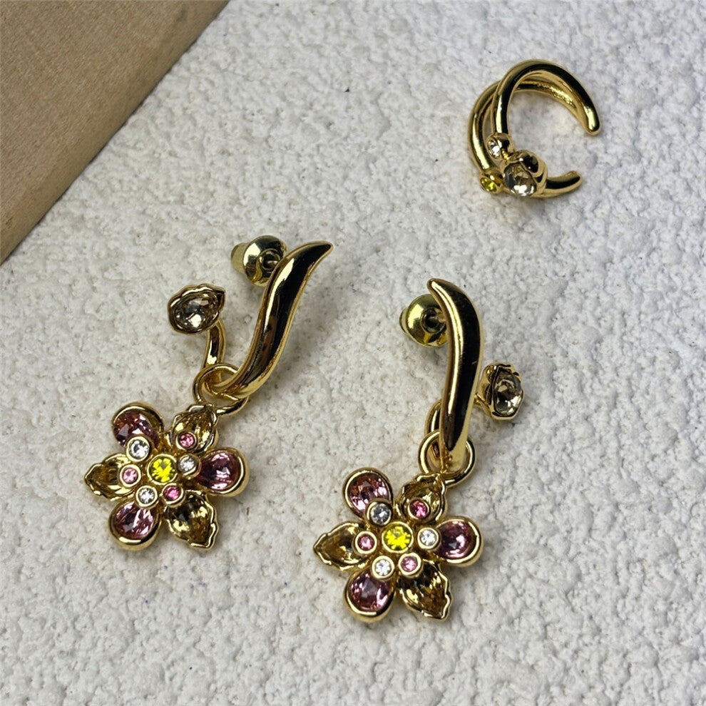 (Earrings3) Original 2025 New Fine Jewelry Set Charms Pink Flowers Earrings Necklace Bracelet Rings for Women Romantic Accessories