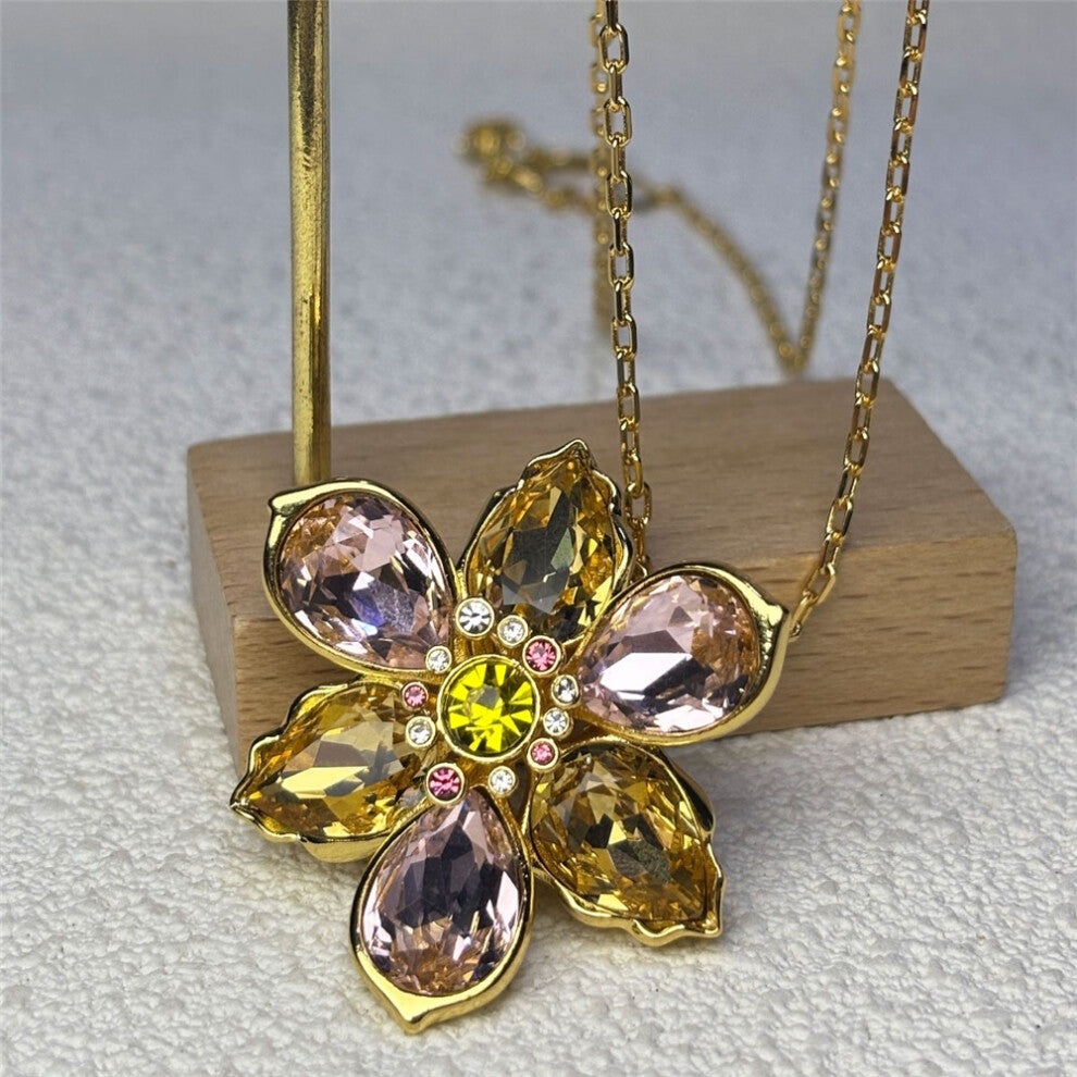 (Necklace4) Original 2025 New Fine Jewelry Set Charms Pink Flowers Earrings Necklace Bracelet Rings for Women Romantic Accessories