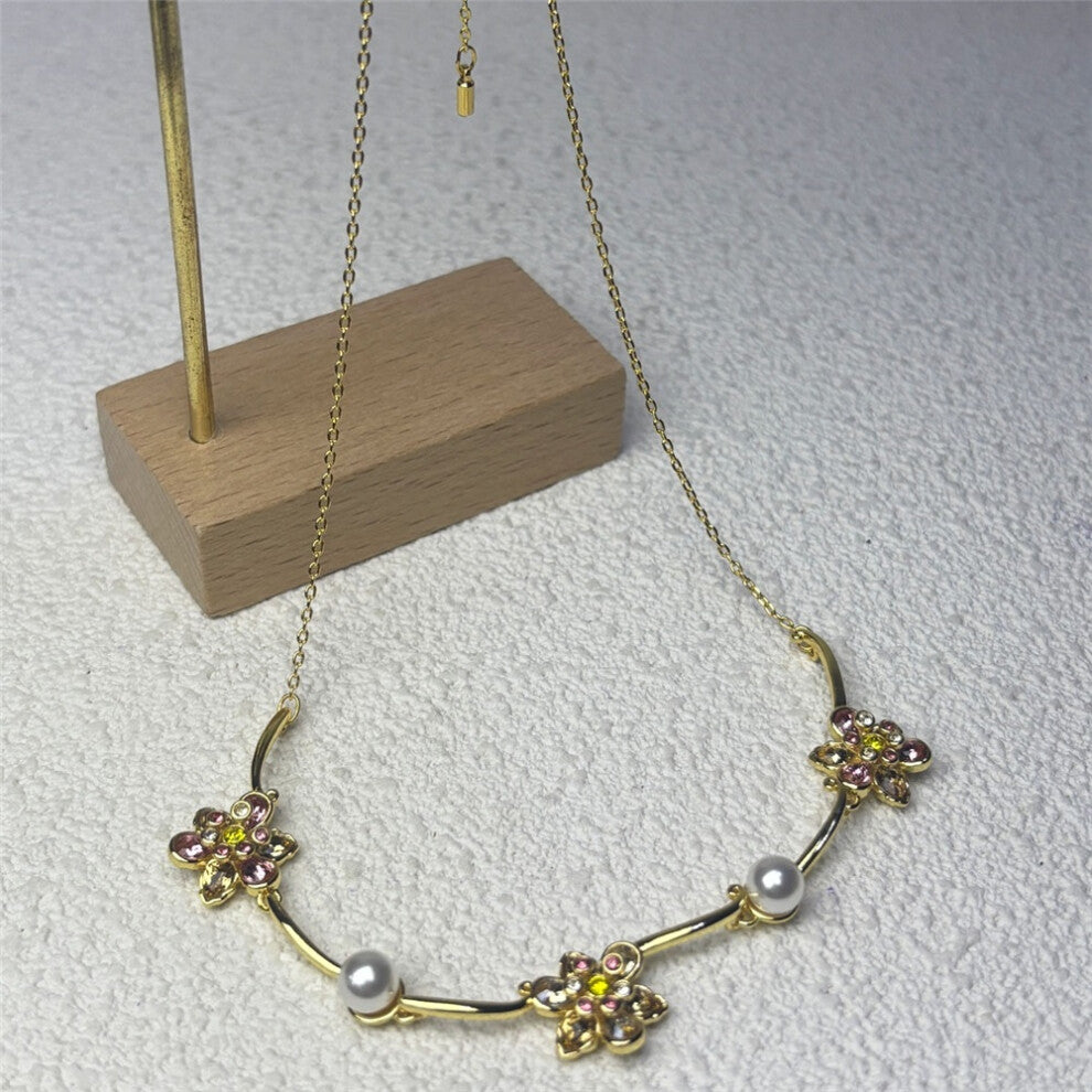 (Necklace5) Original 2025 New Fine Jewelry Set Charms Pink Flowers Earrings Necklace Bracelet Rings for Women Romantic Accessories