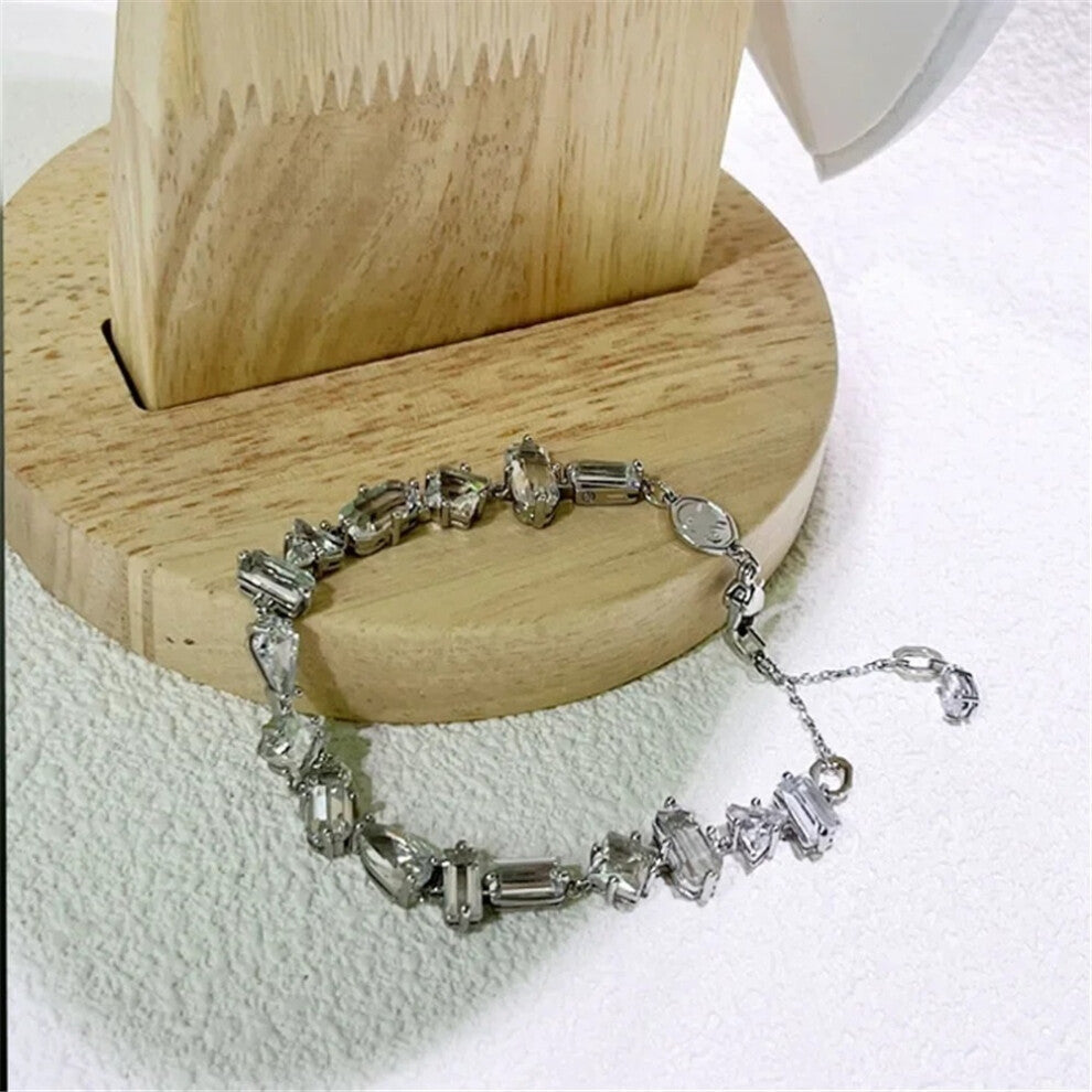 (Bracelet9) Original 2025 Trendy White Crystal Fine Jewelry Set for Women Water Drop Necklace Earring Bracelet Party Accessories Jewelry