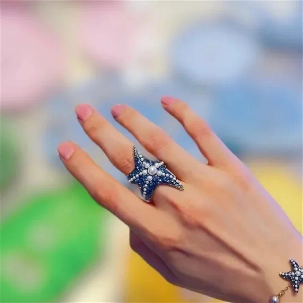 (Ring) 2025 Star Necklace Fashion Fine Jewelry Set for Women Luxury Charms Starfish Necklace Pearl Earring Ring Shell Bracelet Jewelry