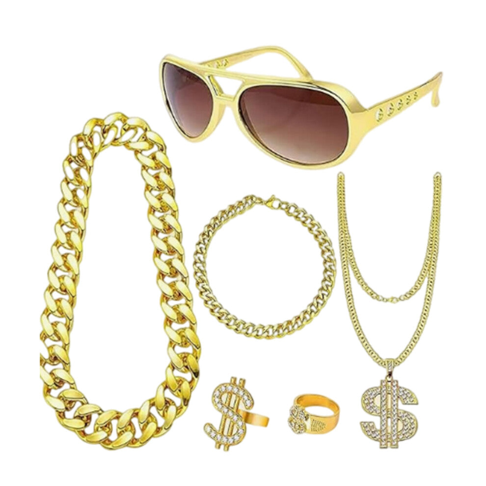 Eyeglass Dollar Sign Necklaces and Rings Rapper Hip Hop