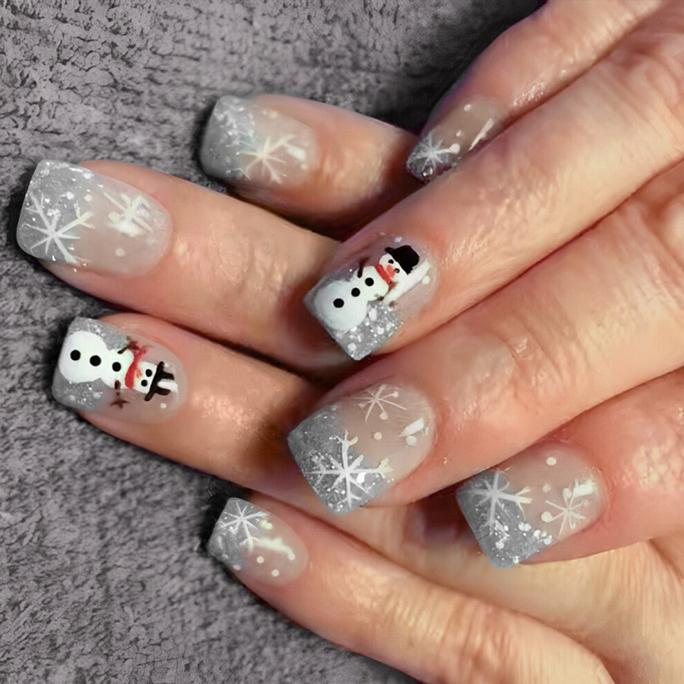 Christmas Press on Nail Square Fake Nail Glossy Winter Design