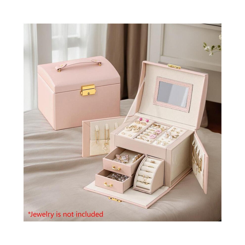 (pink, 1pc, one-size) Multi-grid Dustproof Jewelry Box, 1-2 Counts Jewelry Storage Organizer with Mirror, Girly Bedroom Accessories, PU Leather Contai
