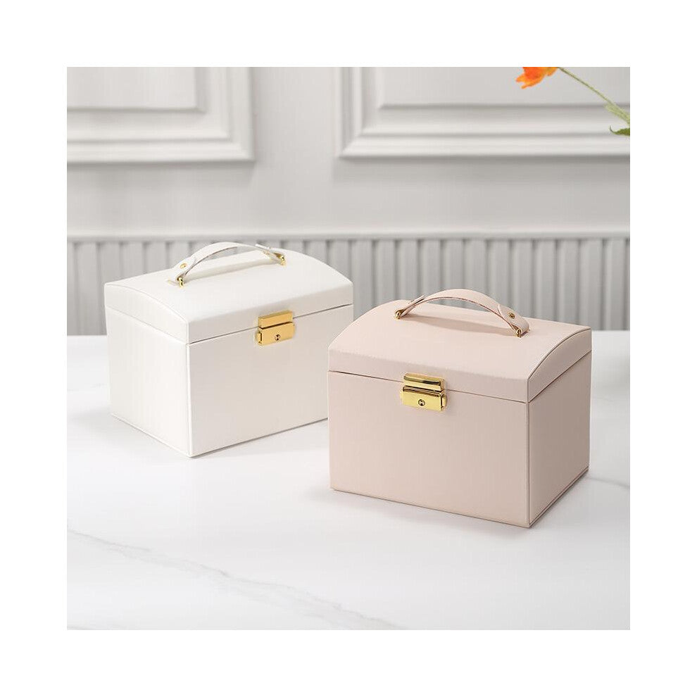 (white & pink, 2pcs, one-size) Multi-grid Dustproof Jewelry Box, 1-2 Counts Jewelry Storage Organizer with Mirror, Girly Bedroom Accessories, PU Leath