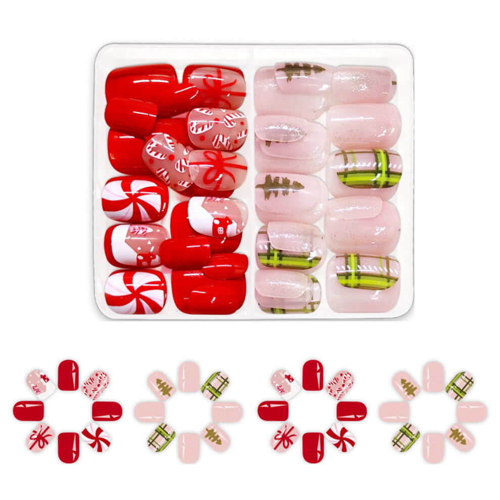 Glittering Artificial Nails Short Square False Nails Christmas