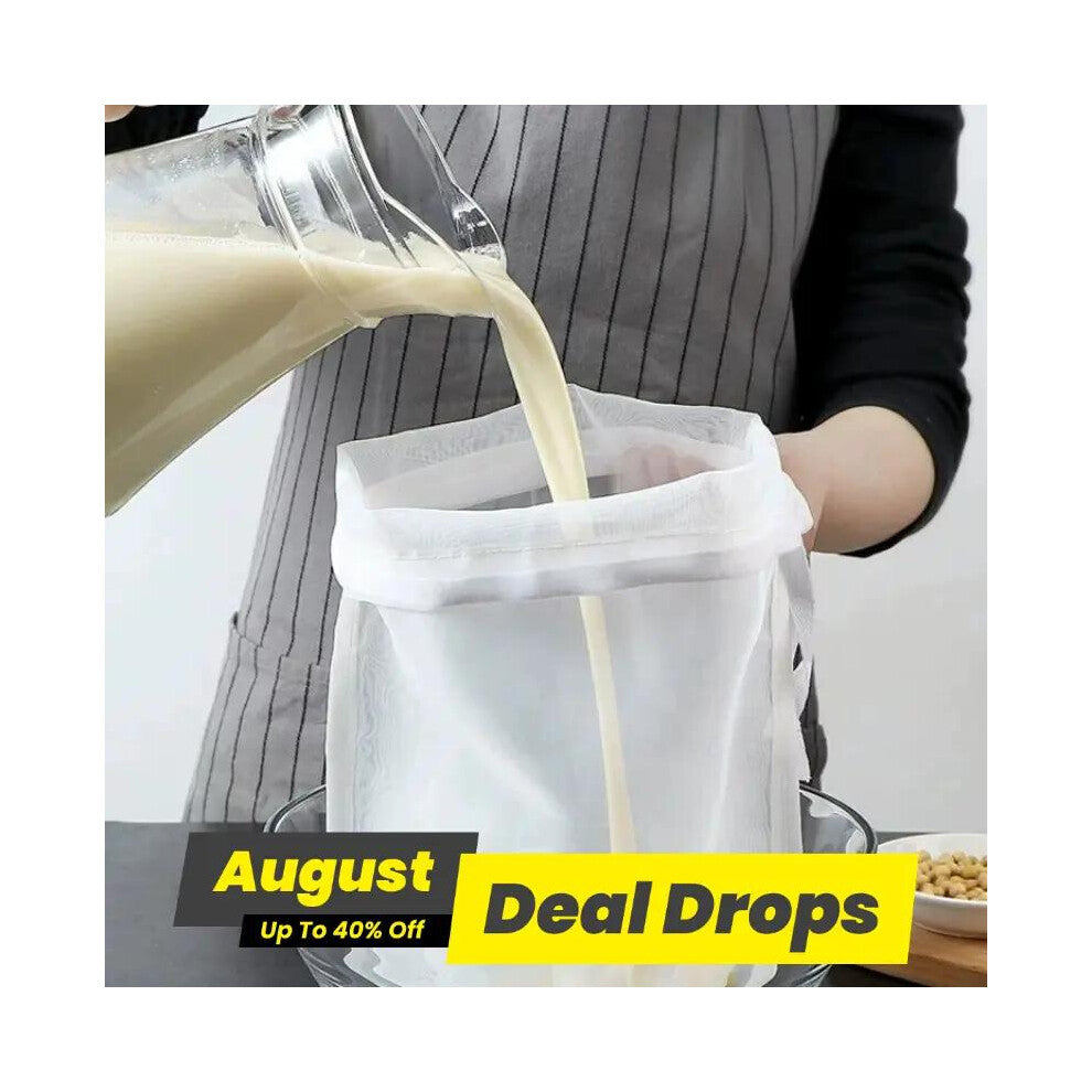 (White, M) Nylon Food Filter Bag with Drawstring, 1 Count Reusable Vegetable Juice Filter Bag, Tea Coffee Yogurt Filter, Tea Making Tool, Kitchen