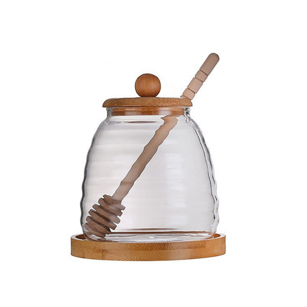 16.7oz Glass Honey Jar with Bamboo Lid and Dipper for Kitchen Storage, Syrup and Jam Dispenser Container