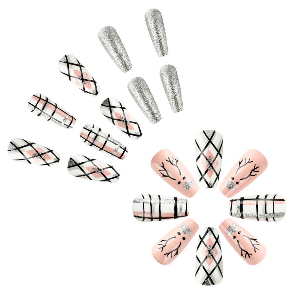 Holiday Themed Long Square Press On Nails with Glittering Elk