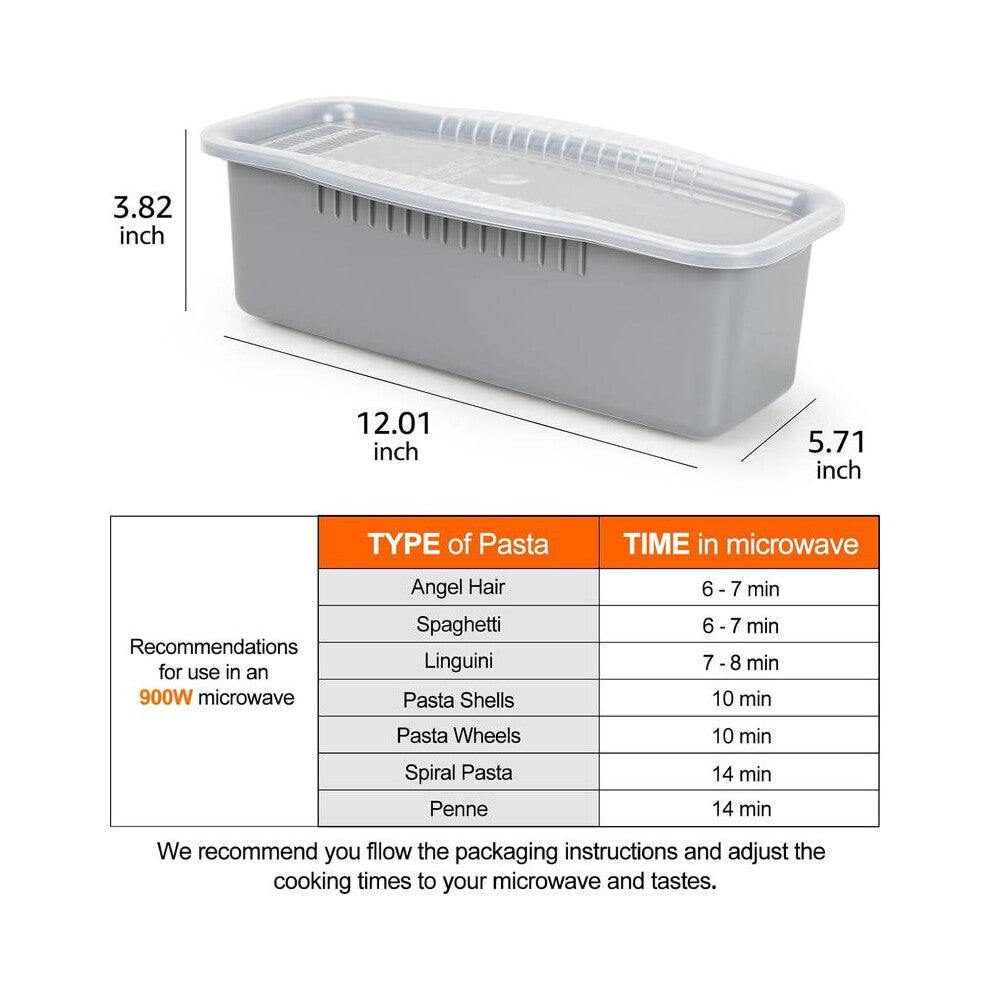 (Default) Microwave Pasta Cooker with Strainer Lid- Quick and Easy Cooks 4 Servings Spaghetti Cooker- No Sticking or Waiting For Boil- Perfect Make Pa