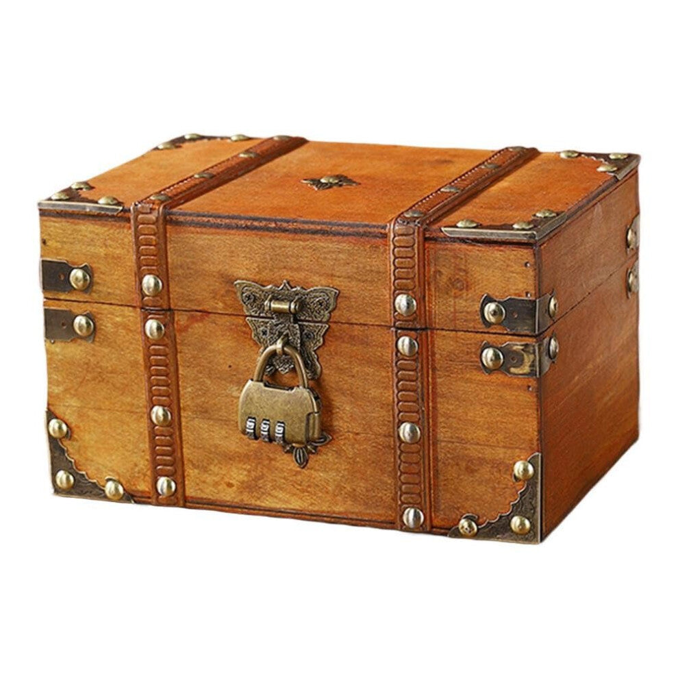 Wooden Storage Box with Lock, Vintage Style Desktop Organizer Chest, Retro Password Security Box for Jewelry and Keepsakes, Red Color