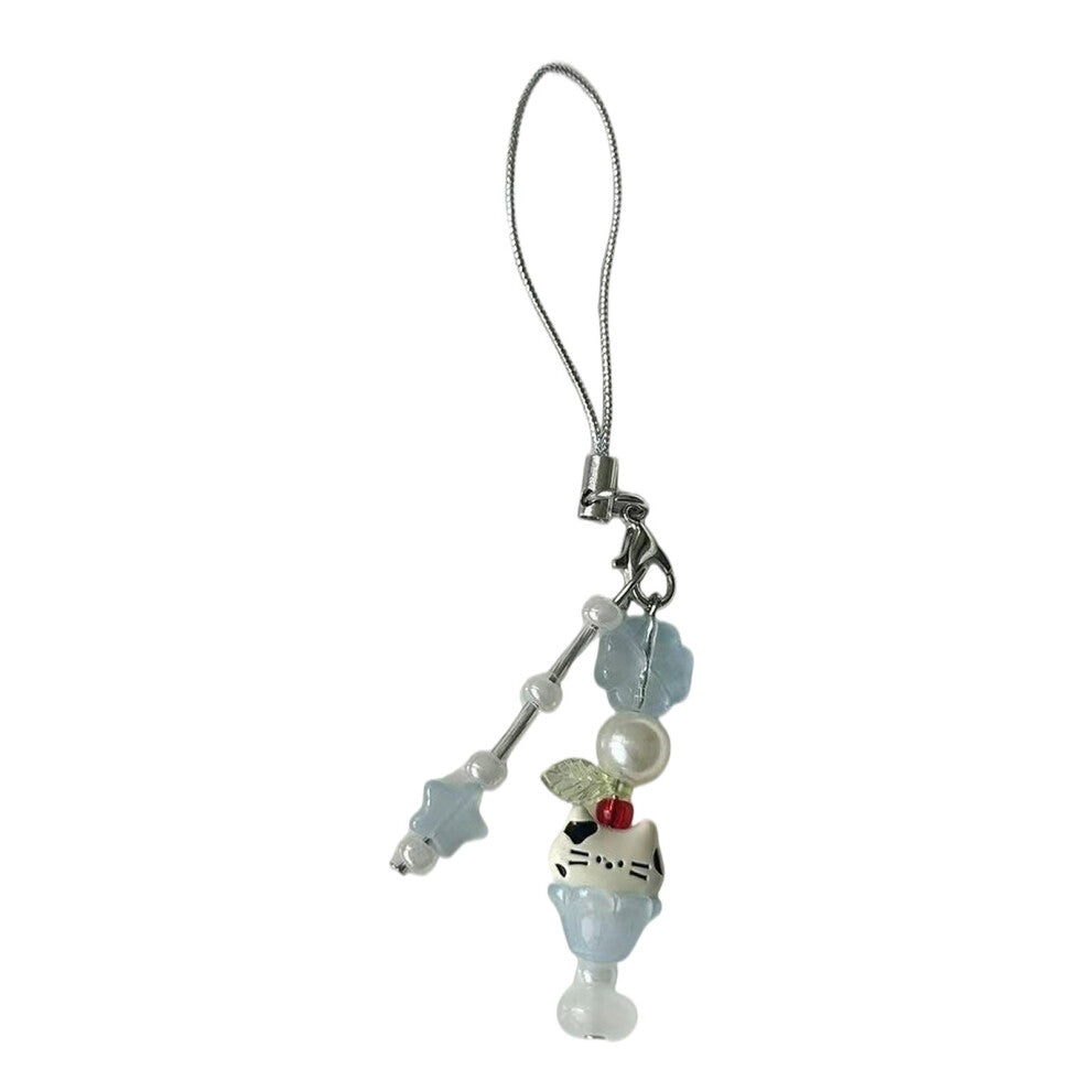 Youthful Cat Bead Phone Hanging Ornament Delicate Crafted