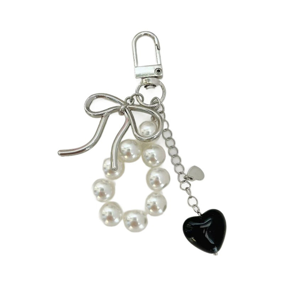 Bowknot Heart Pearls Keychain Ornament Backpack Handbag Charm