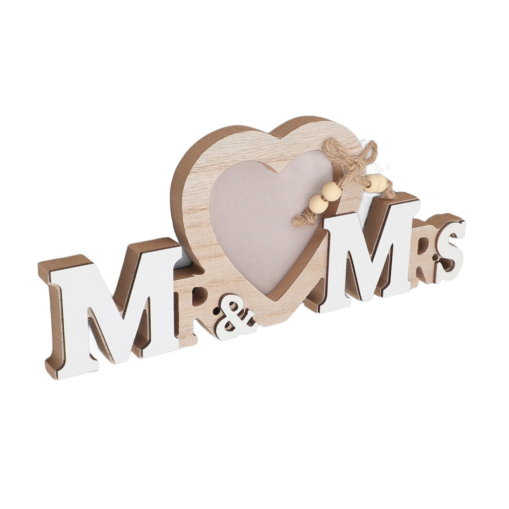 Mr Mrs Wood Heart Photo Frame Wedding Couples 25x10.5cm