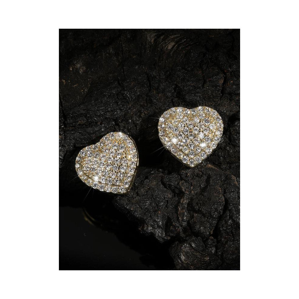 (Golden, one-size) Women's Elegant Copper Zircon Earrings Set, Heart Design Studs Jewelry Gift for Women, All Season Fashion Accessories