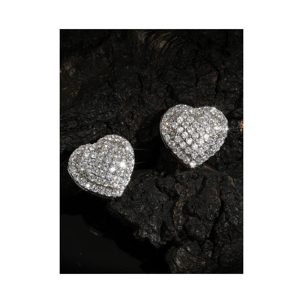 (Silver, one-size) Women's Elegant Copper Zircon Earrings Set, Heart Design Studs Jewelry Gift for Women, All Season Fashion Accessories