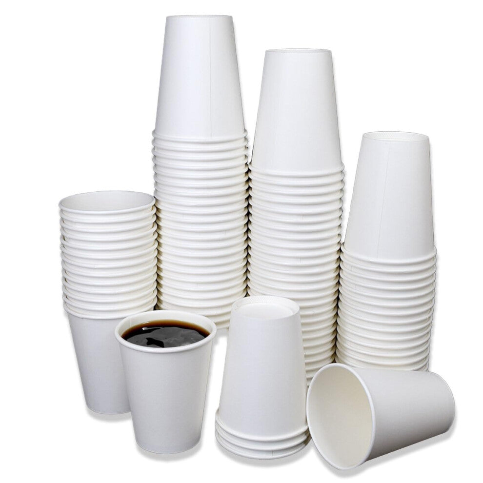 Sunrise Packaging 100 x 8oz White Paper Cups for Hot  Cold Drinks  240ml  Biodegradable LeakResistant Single Wall Disposable CoffeeTea Drinking C